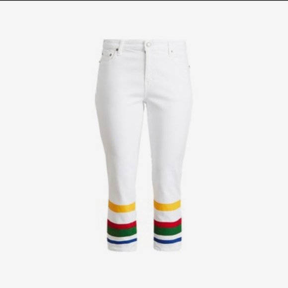 Ralph Lauren White Wash Ankle Pants w/Striped Hem  size 14w - Picture 1 of 4